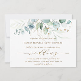 Guld och Grönt Elegant Botaniska Bröllop Inbjudningar