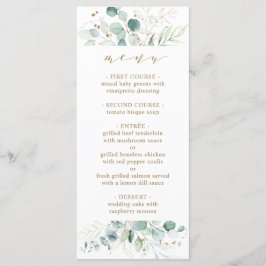 Guld och Grönt Elegant Botaniska Bröllop Menu Meny