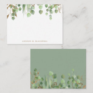 Guld och Grönt Eucalyptus Löv Namn Anteckningskort