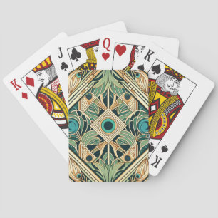 Guld och grönt Fågelfjädrar i abstrakten struktur Casinokort
