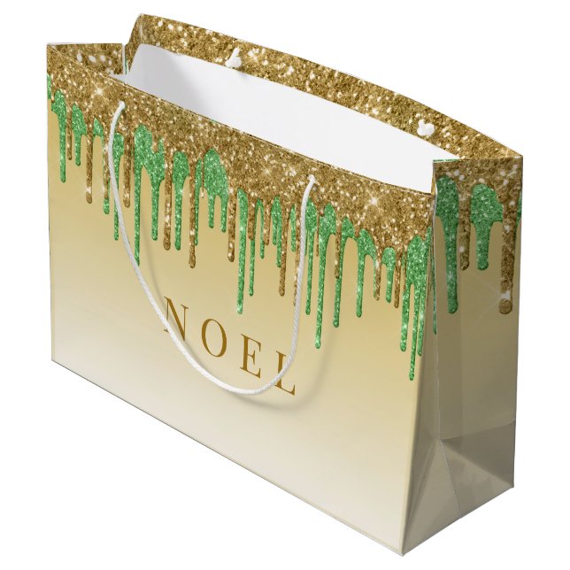 Guld och grönt glitter droppar (Baksidan Vinklad)