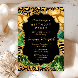 Guld och Grönt Safari Agate Birthday Inbjudningar
