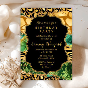 Guld och Grönt Safari Agate Birthday Inbjudningar