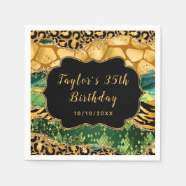 Guld och Grönt Safari Agate Birthday Pappersservett