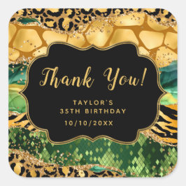 Guld och Grönt Safari Agate Birthday Tack Fyrkantigt Klistermärke