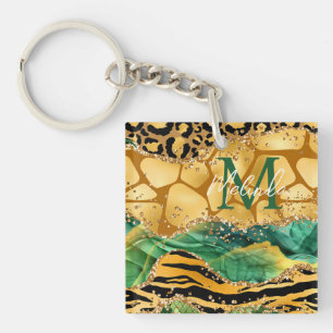 Guld och Grönt Safari Animal Print Agate