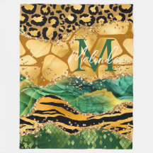 Guld och Grönt Safari Animal Print Agate