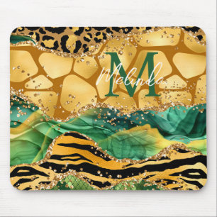 Guld och Grönt Safari Animal Print Agate Musmatta