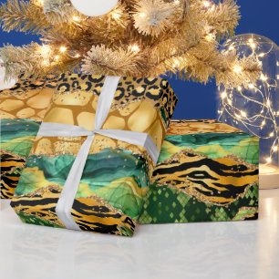 Guld och Grönt Safari Animal Print Agate Presentpapper