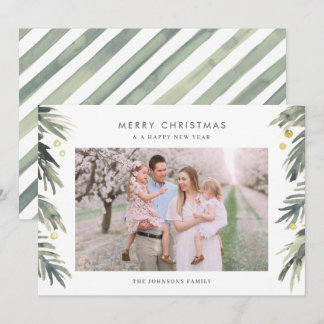 Guld och Grönt Watercolor Winter Foliage Julkort