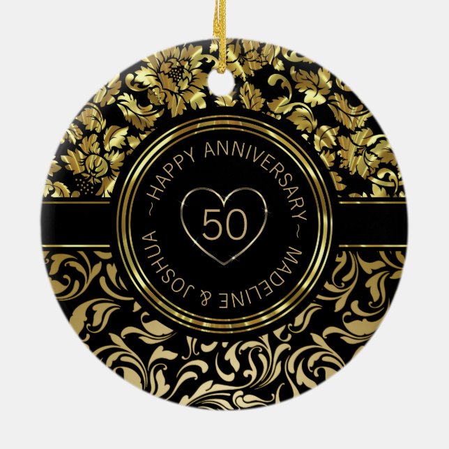 Guld och Guld-Black Hearts Julgransprydnad Keramik (Baksidan)