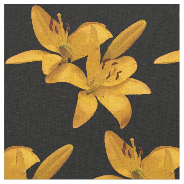 Guld och Gult Lily Flower Fabric Tyg (Närbild)