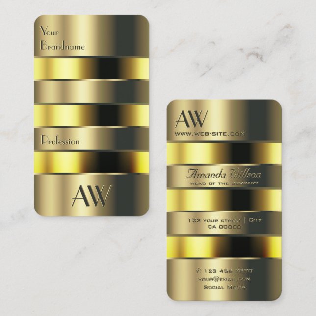 Guld och Gult Optical Can Faux Engrave Brev Visitkort (Fram/baksida)