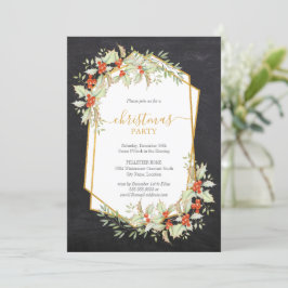 Guld och Holly | Geometric Chalkboard-jul Inbjudningar