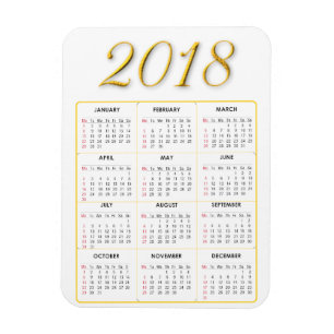 Guld och kalendermagnet för vit 2018 magnet
