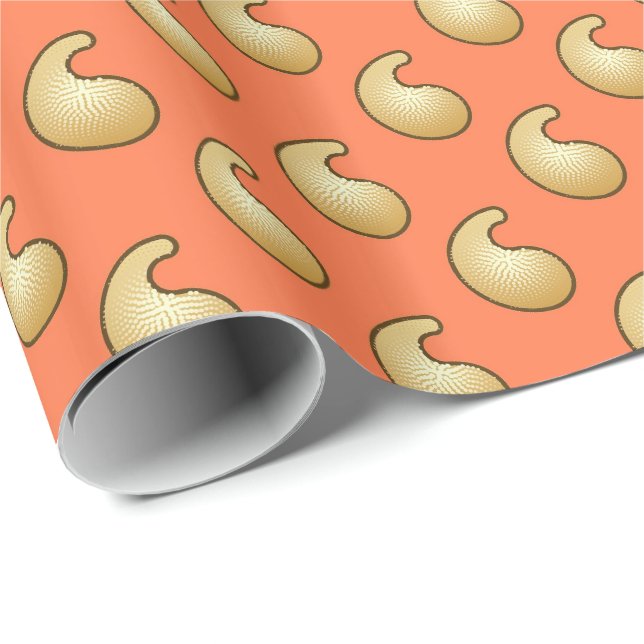 Guld och korallorange paisley presentpapper (Rullad Hörn)
