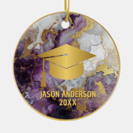 Guld och lila anpassad examensornament julgransprydnad keramik