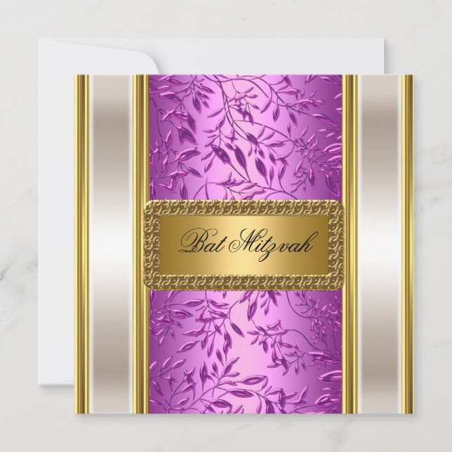 Guld och lila Art Deco Bat Mitzvah-inbjudan Inbjudningar (Framsida)