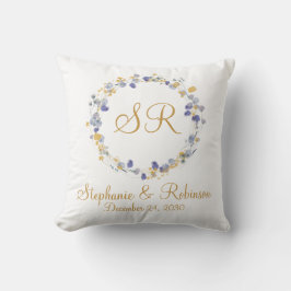 Guld och lila blomster monogram logotyp bröllop kudde