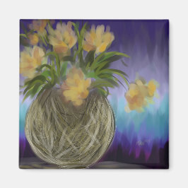 Guld och Lila Bouquet Original Art Magnet