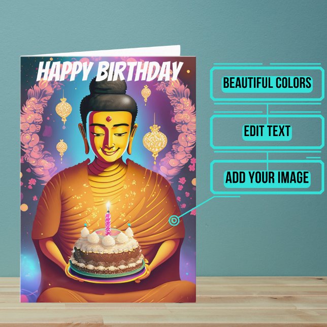 Guld och Lila Buddha Birthday Kort (Send someone you love a very special birthday card using a beautiful design featuring Buddha imagery)