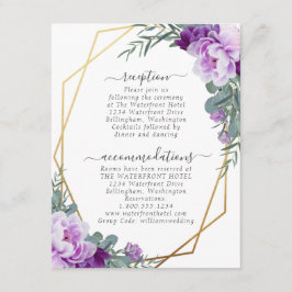 Guld och lila elegant blomsterinspiration för bröl tilläggskort