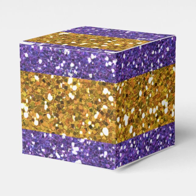 Guld och Lila Glitter Rand tryckt Presentaskar (Framsidan Sidan)