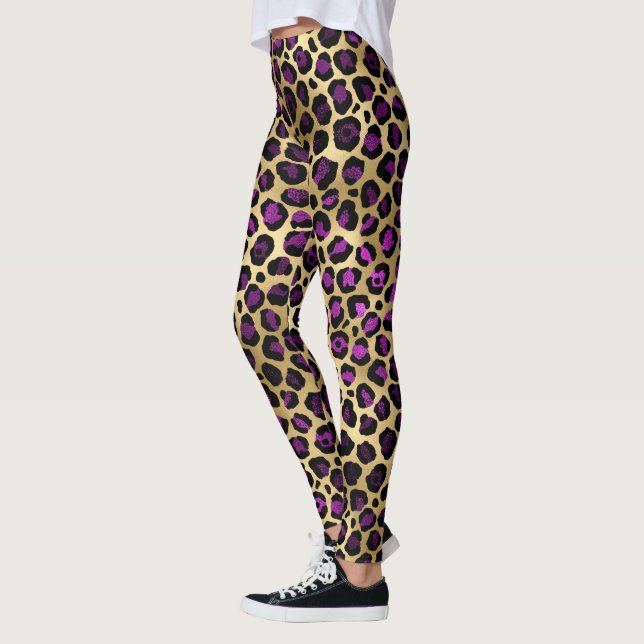 Guld och Lila Leopard Womens Skriv ut legeringar Leggings (Vänster)