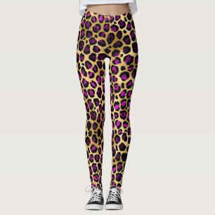 Guld och Lila Leopardlegeringar Leggings