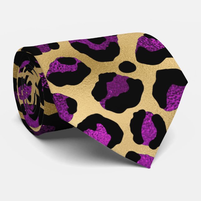 Guld och lila leopardtryck slips (Rullad)