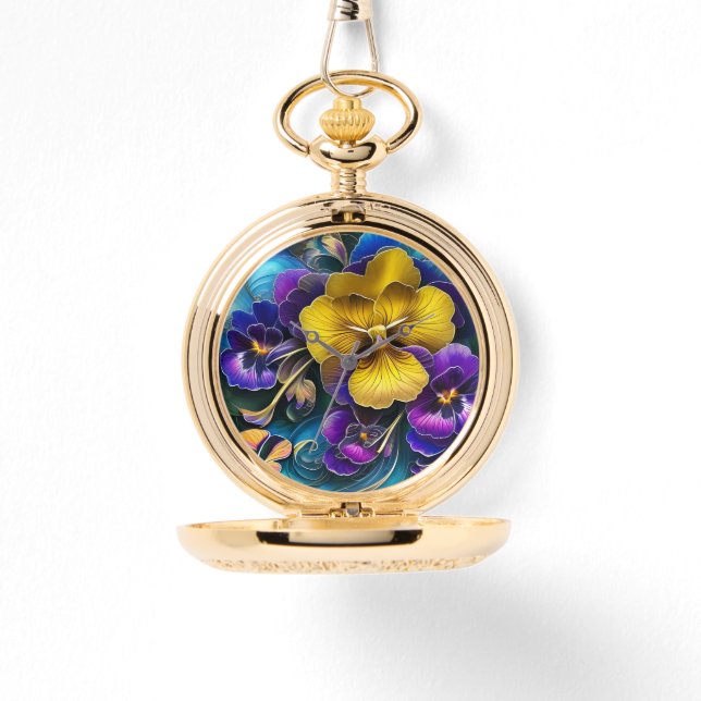 Guld och Lila Pansy Patch Armbandsur (Framsida)