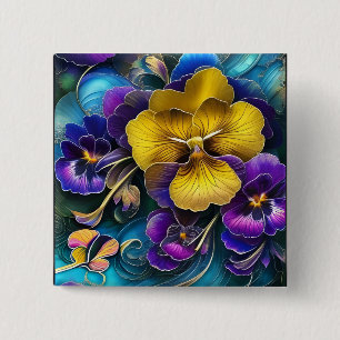 Guld och Lila Pansy Patch Knapp