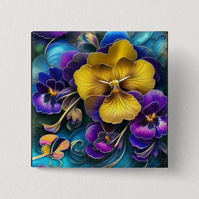 Guld och Lila Pansy Patch Knapp (Framsida)
