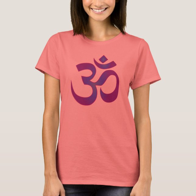 Guld och Lila Yoga Meditation Zen OM Symbol Tee (Framsida)
