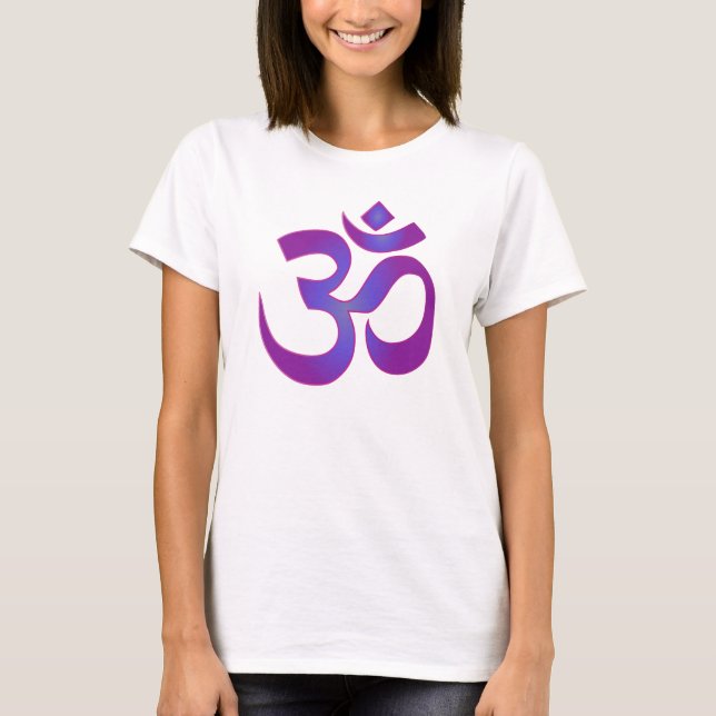 Guld och Lila Yoga Meditation Zen OM Symbol Tee (Framsida)