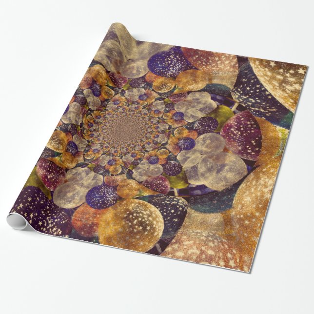 Guld- och lilaballonger texturerade kaleidoscopen presentpapper (Utrullad)