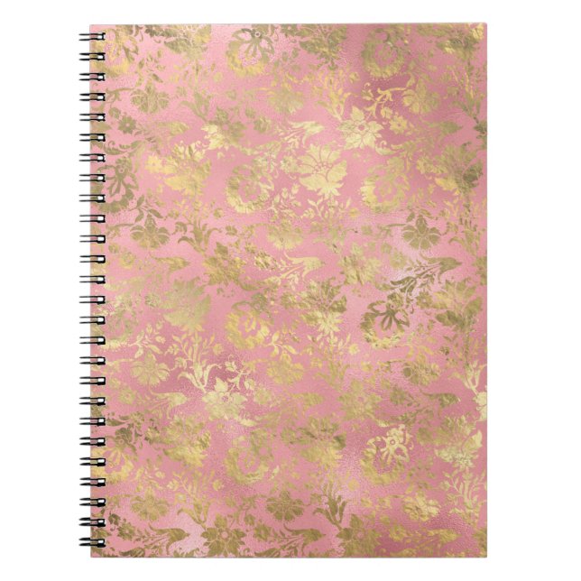 Guld och ljus rosa folie blommönster anteckningsbok (Framsidan)