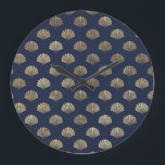 Guld och marin Vintage Art Deco Flower Mönster Stor Klocka<br><div class="desc">En underbar konst deco mönster i sjön och guld.</div>