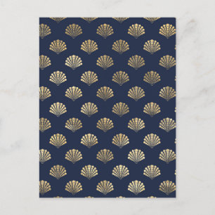 Guld och marin Vintage Art Deco Flower Mönster Vykort