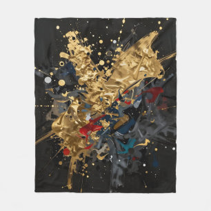 Guld Och Marinblå Abstrakt Splash Modern Lyxkonst Fleecefilt