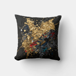 Guld Och Marinblå Abstrakt Splash Modern Lyxkonst Kudde