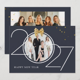 Guld och marinblå foto Gott nytt år hälsningskort Inbjudningar
