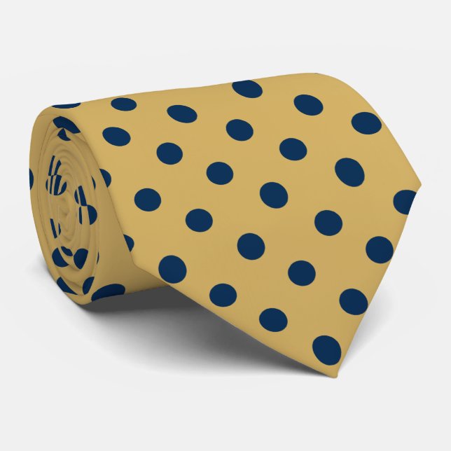 Guld och marinblå polka-punkt-sömlös Mönster Slips (Rullad)