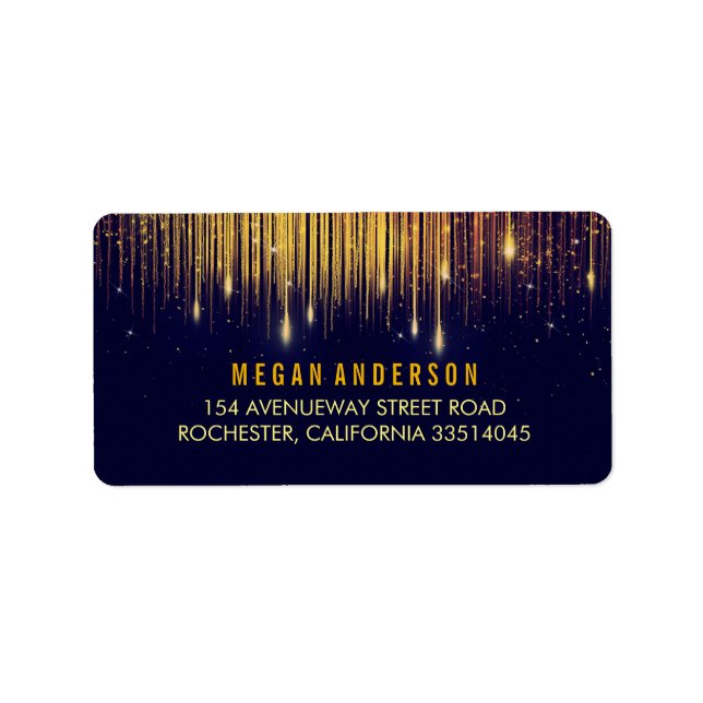 Guld och marinen Ljus Glitter Bröllop Adressetikett (Framsidan)