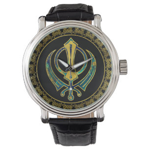 Guld- och marmorKhanda symbol Armbandsur