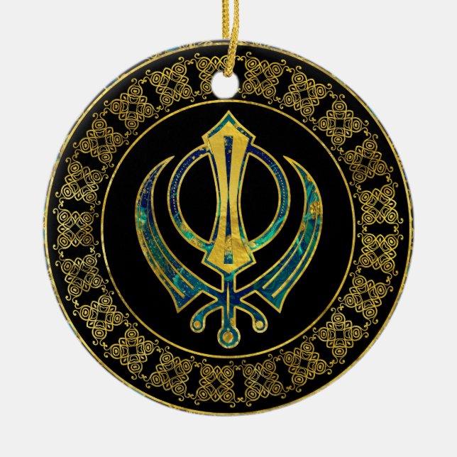 Guld- och marmorKhanda symbol Julgransprydnad Keramik (Framsidan)
