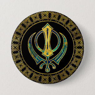 Guld- och marmorKhanda symbol Knapp