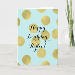 Guld och Mint Blue Dots Birthday Personlig Kort