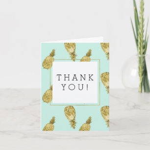 Guld och Mint Watercolor Pineapples Tack Kort