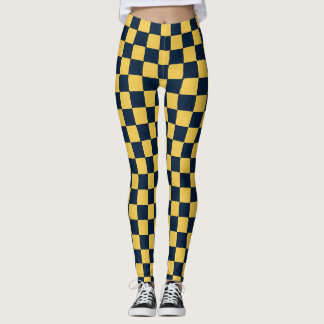 Guld och Mörk blått kontroller hand plockade paste Leggings